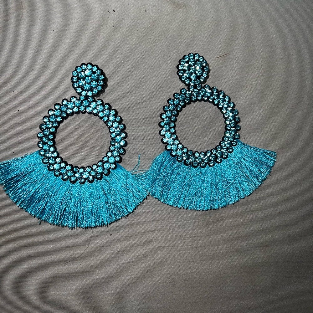 Blue statement earrings wore once for a photoshoot